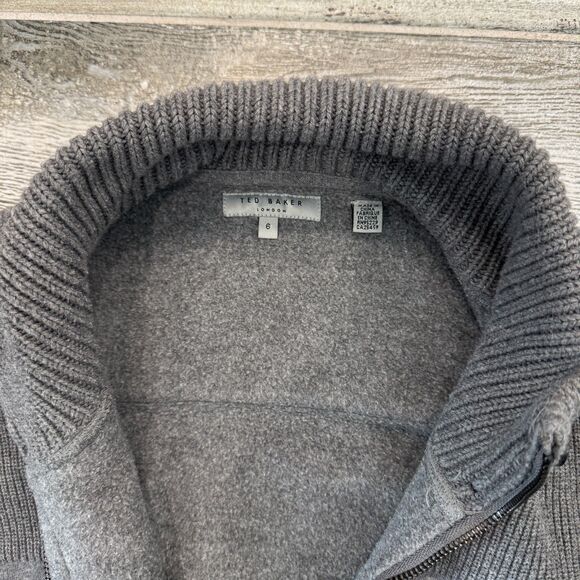 Ted Baker Cotton Blend Zip Up Gray Jacket Sweater Front Pouch Pocket Warm Lining - Picture 9 of 9
